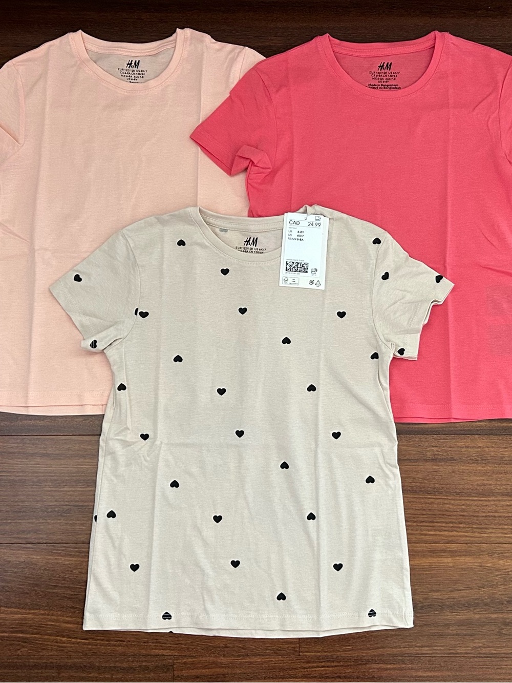 H&M Girls' Heart Print & Solid Short Sleeve Tee Set